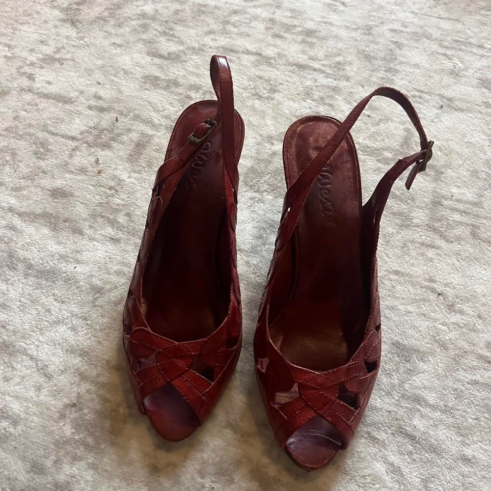 Vintage Y2K Nine West Red Slingback Kitten Heels Pumps Size 6.5